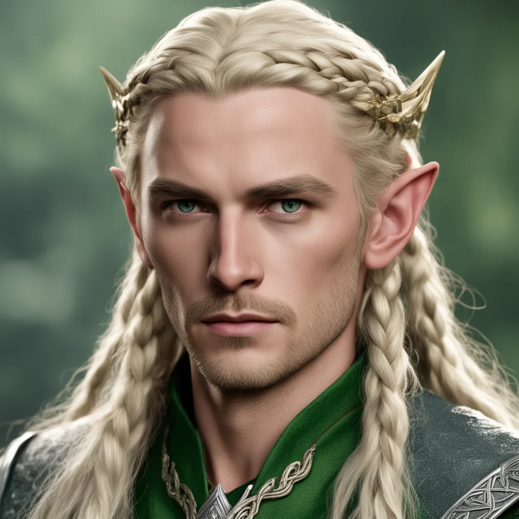 ailegolas with blond hair and braids wearing silver serpentine elvish circlet with large center diamond wearing royal sindarin clothing amazing awesome portrait 2