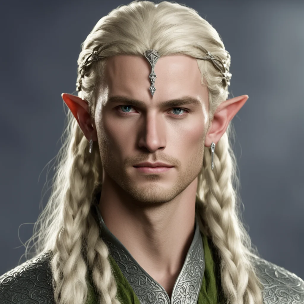 ailegolas with blond hair and braids wearing silver serpentine elvish circlet with large center diamond wearing royal sindarin clothing confident engaging wow artstation art 3