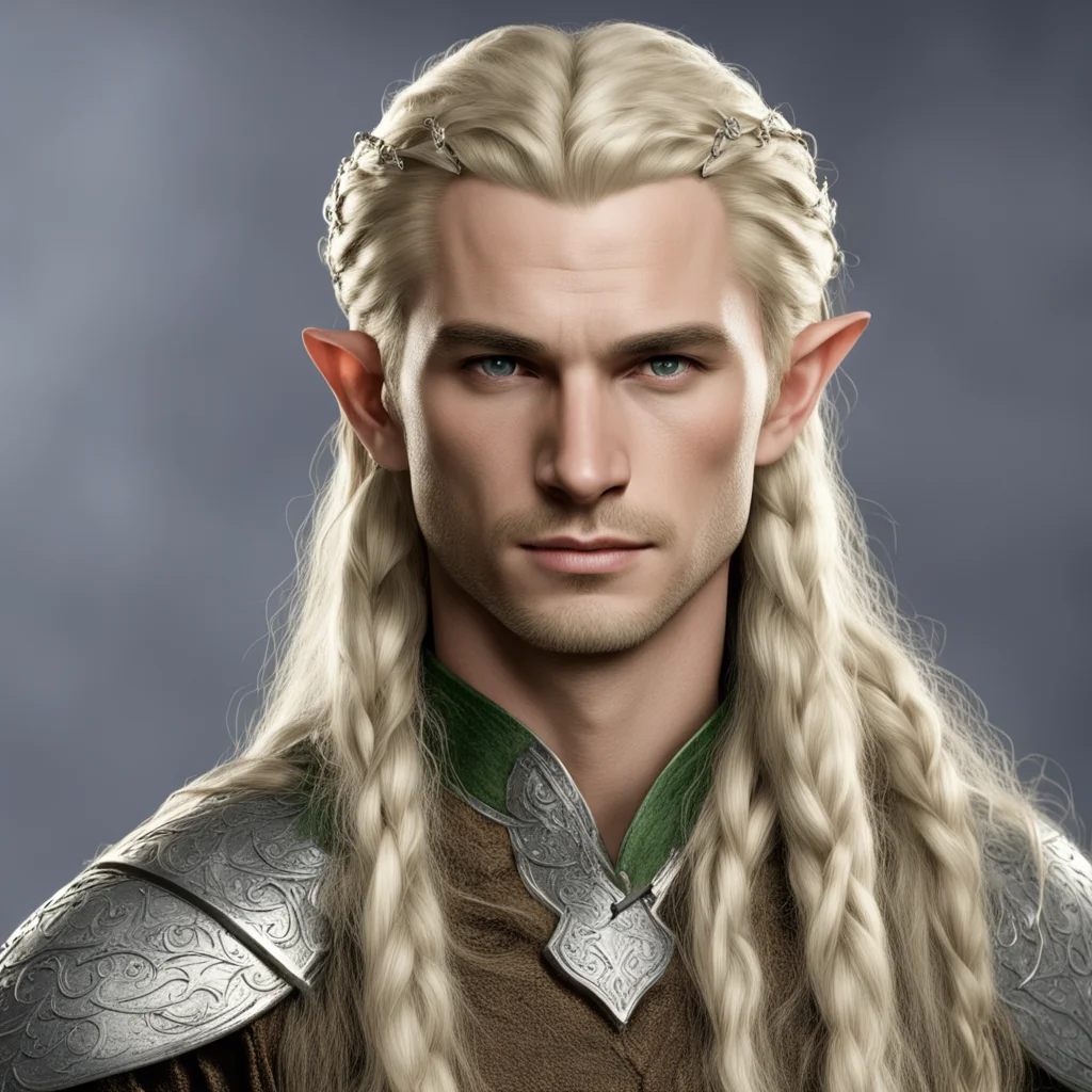 legolas with blond hair with braids wearing silver elven circlet with diamonds amazing awesome portrait 2