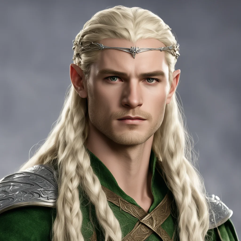 ailegolas with blond hair with braids wearing silver elven circlet with diamonds confident engaging wow artstation art 3