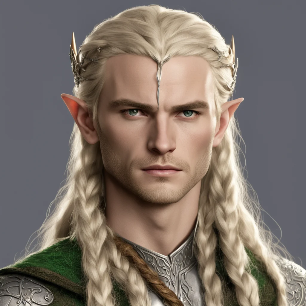 ailegolas with blond hair with braids wearing silver elven circlet with diamonds good looking trending fantastic 1