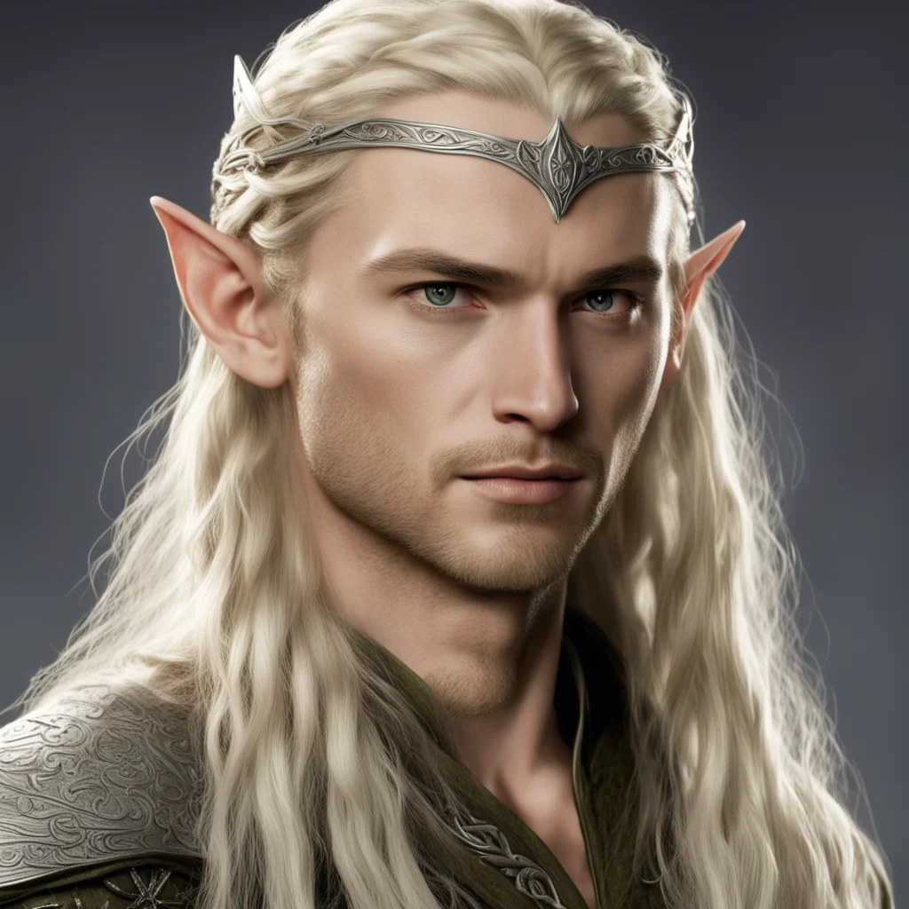 ailegolas with blond hair with braids wearing silver elven circlet with diamonds