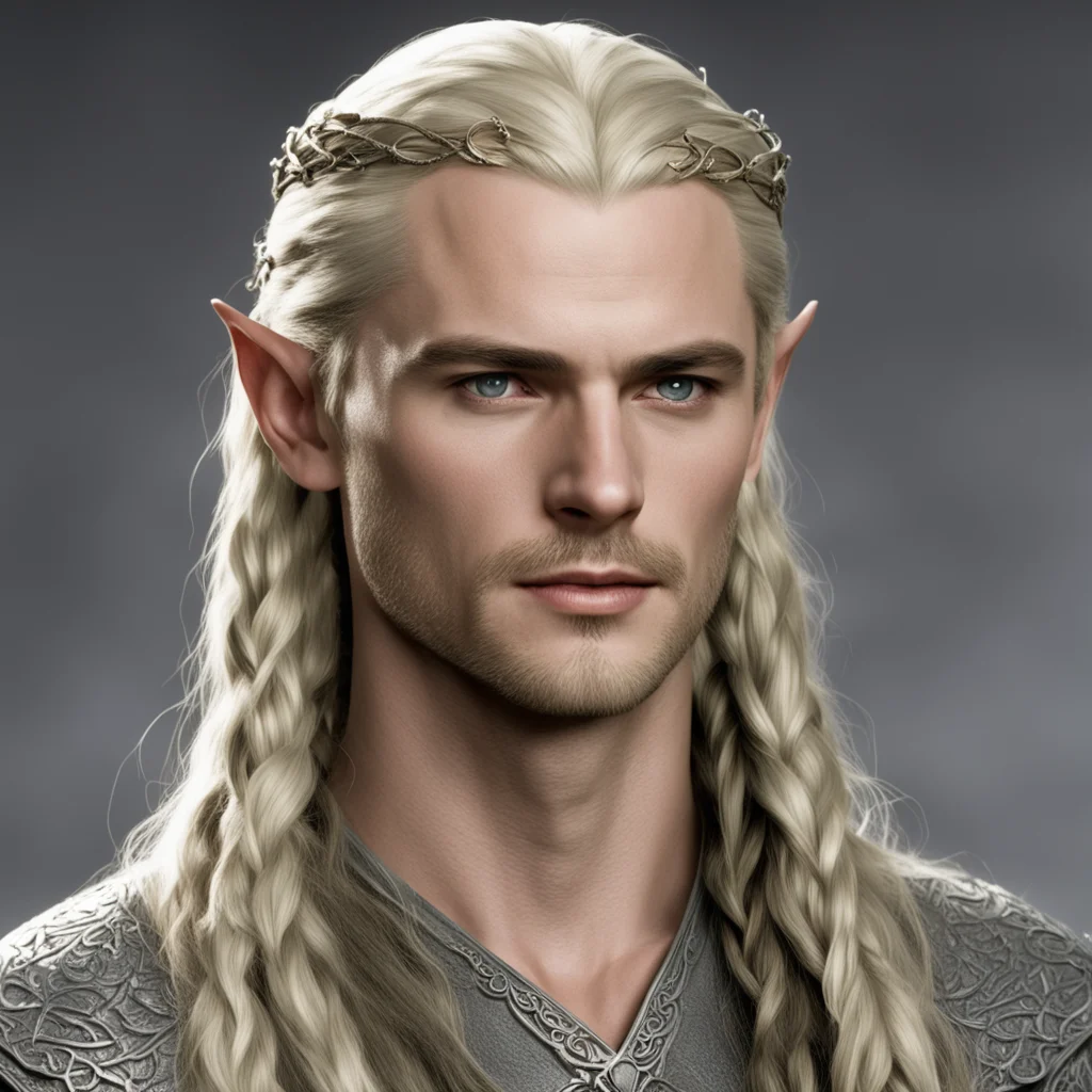 ailegolas with braids wearing silver elven circlet with diamonds  good looking trending fantastic 1