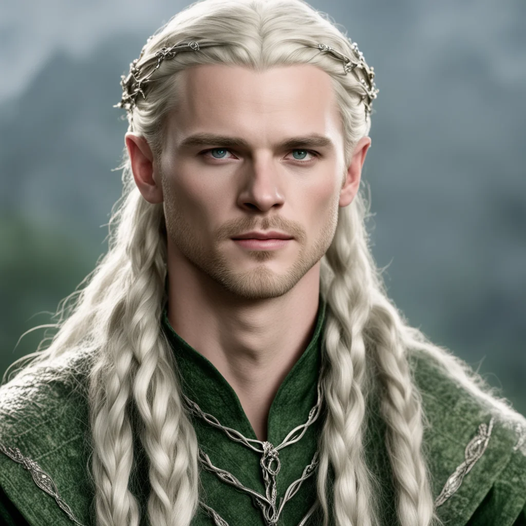 legolas with braids wearing silver serpentine intertwined elvish circlet with diamonds amazing awesome portrait 2