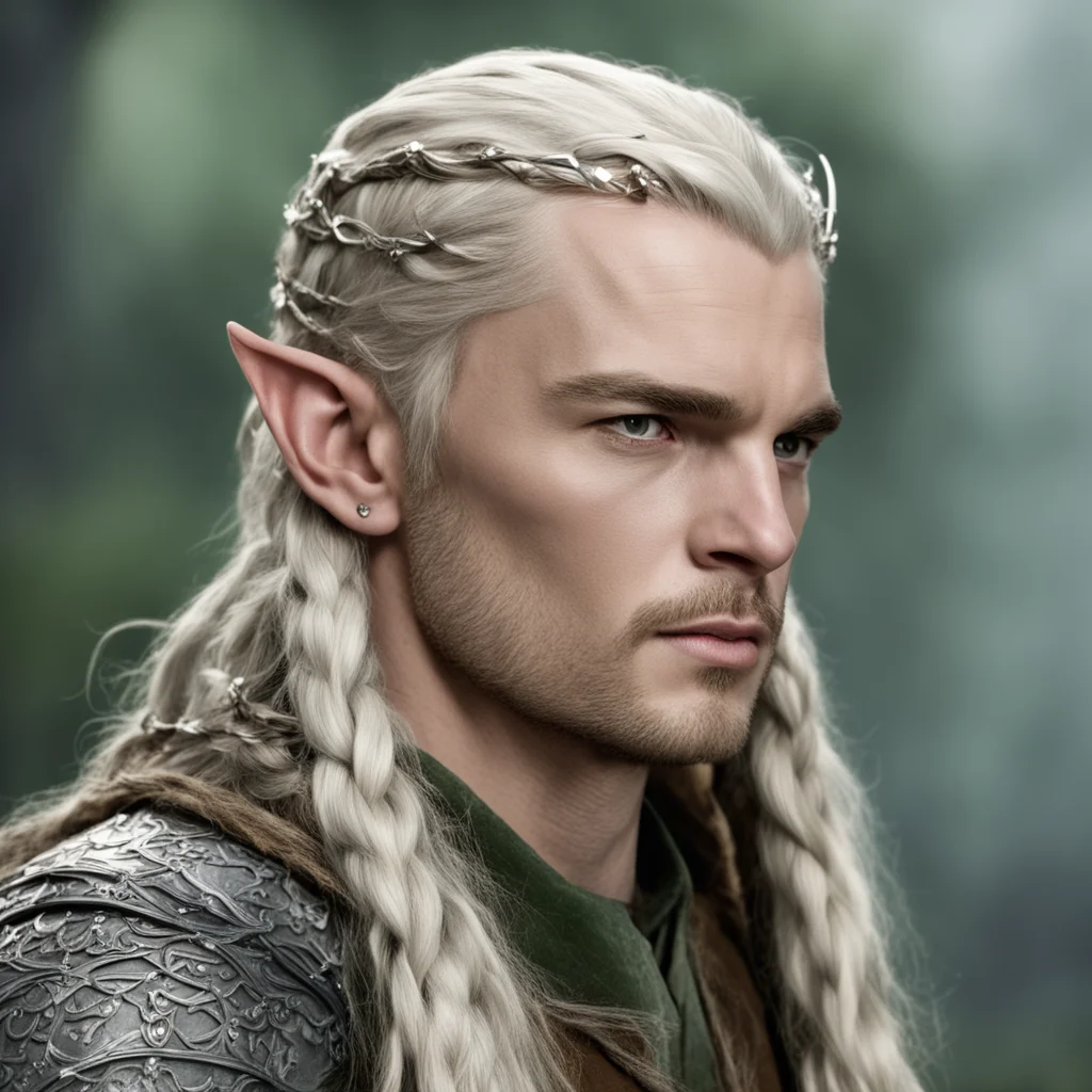 ailegolas with braids wearing silver wood elf coronet with diamonds amazing awesome portrait 2