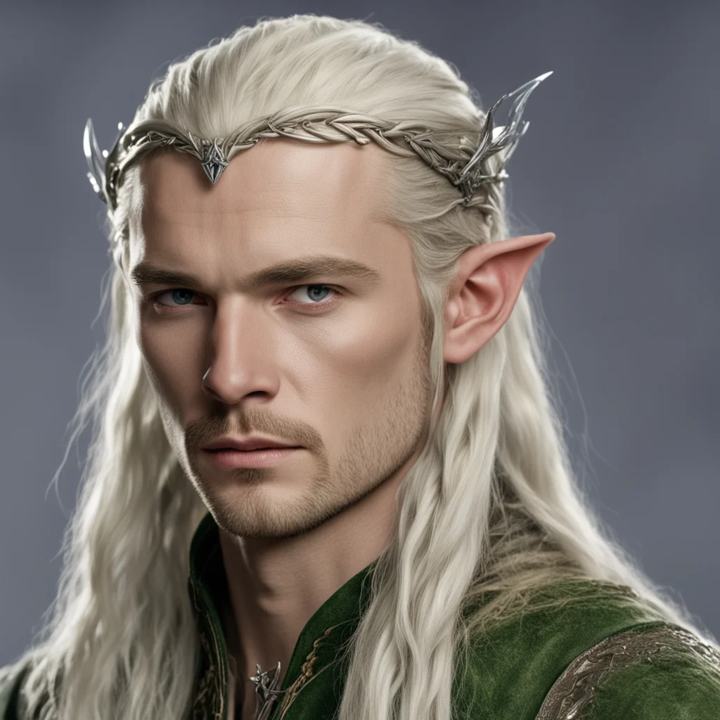 ailegolas with braids wearing silver wood elf coronet with diamonds