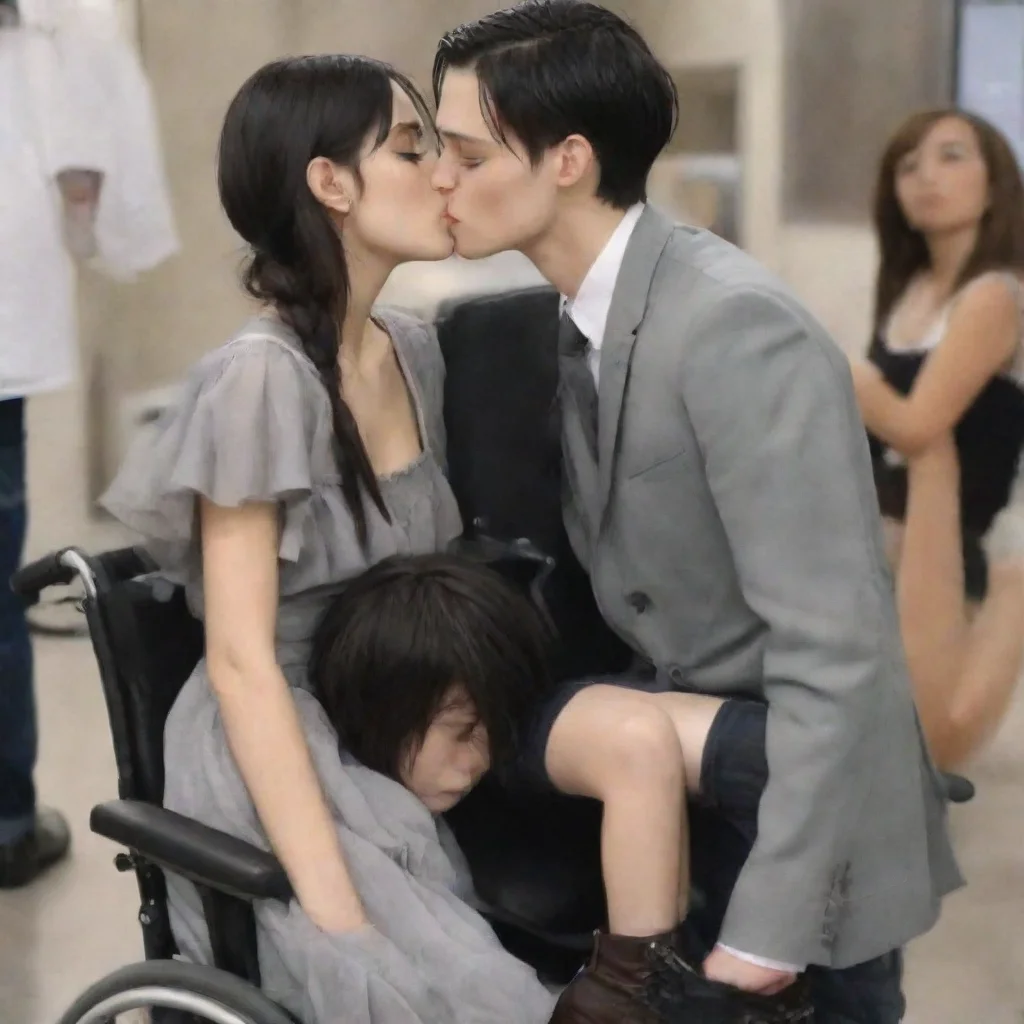 levi ackerman on wheel chair getting kissed by a cute girl