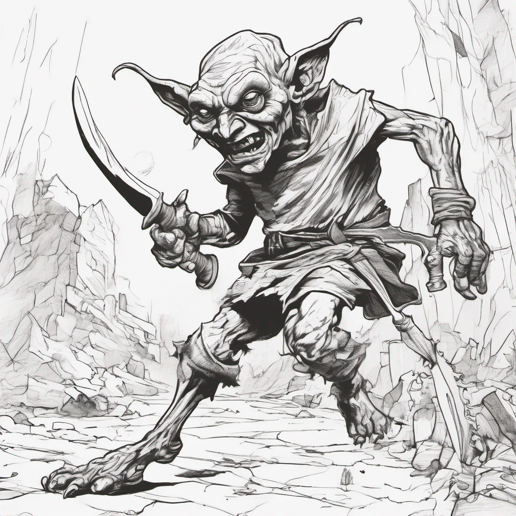 ailine art%2C skinny goblin attacking with a rusty dagger