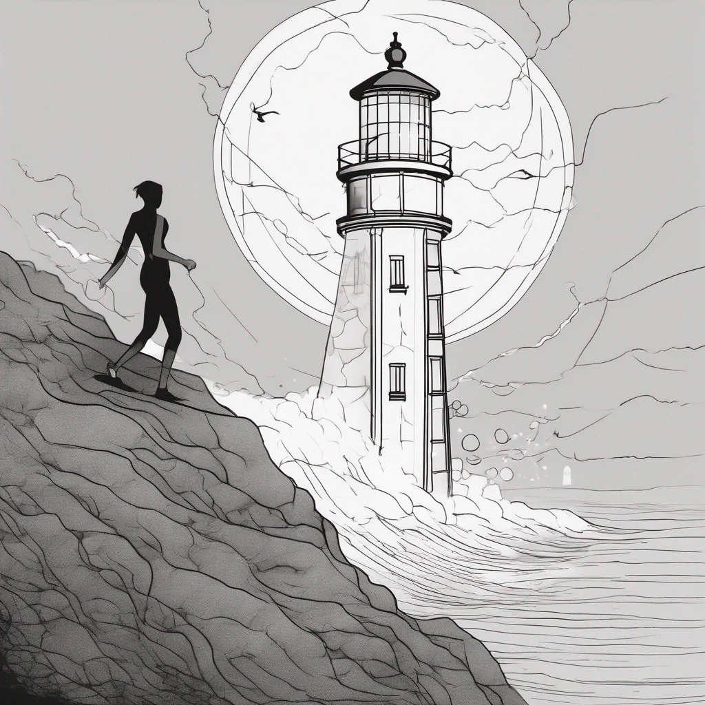 line art lighthouse with person breaking free ethereal amazing awesome portrait 2