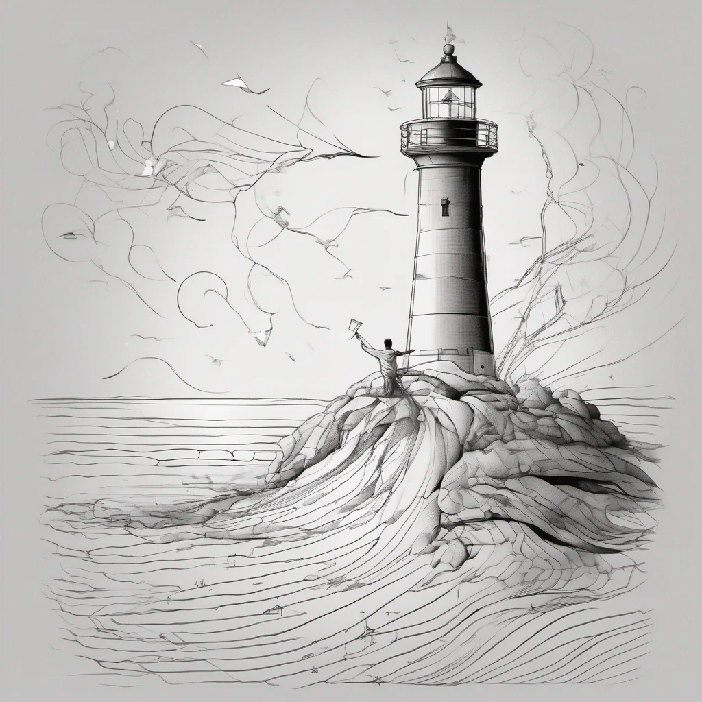 line art lighthouse with person breaking free ethereal confident engaging wow artstation art 3