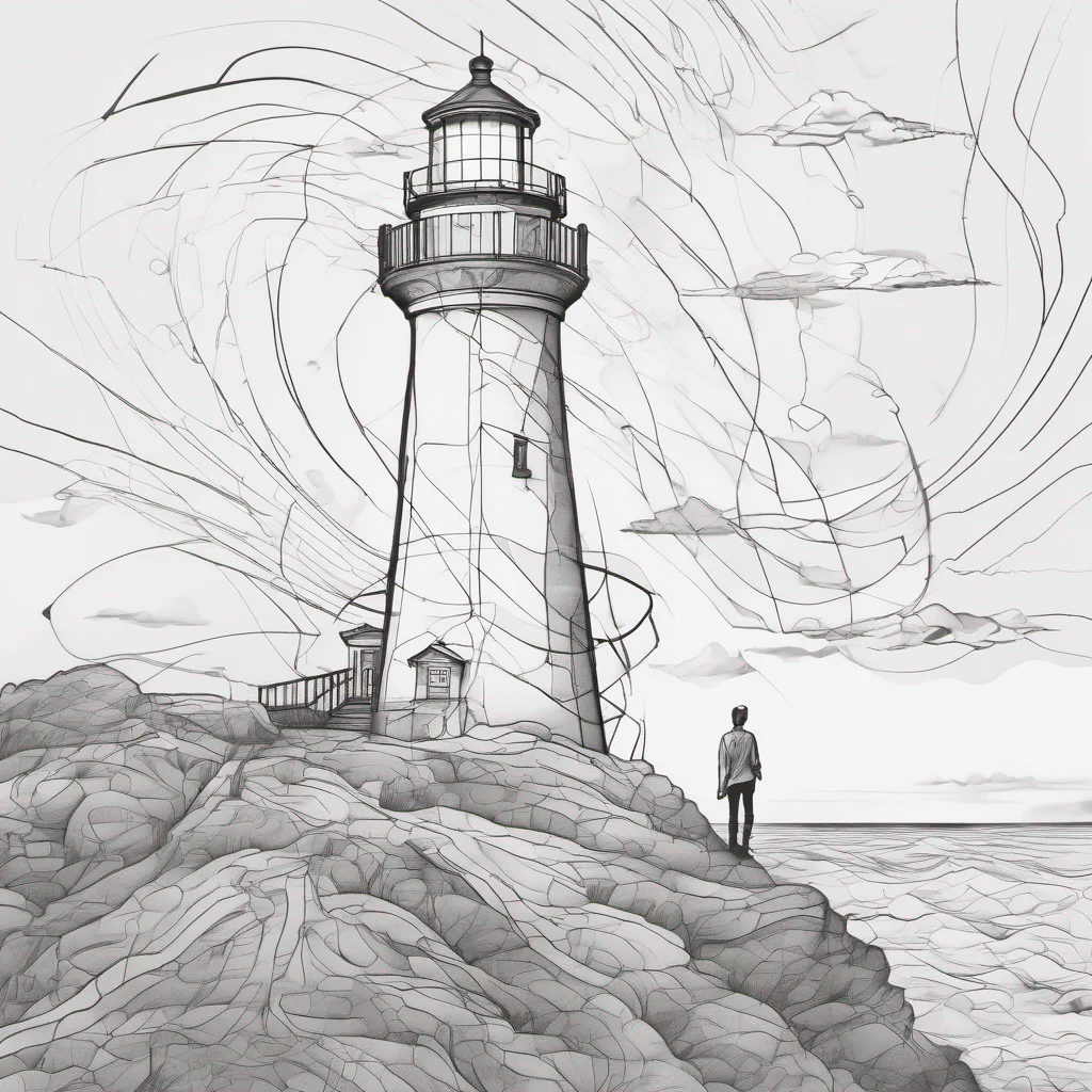 line art lighthouse with person breaking free ethereal