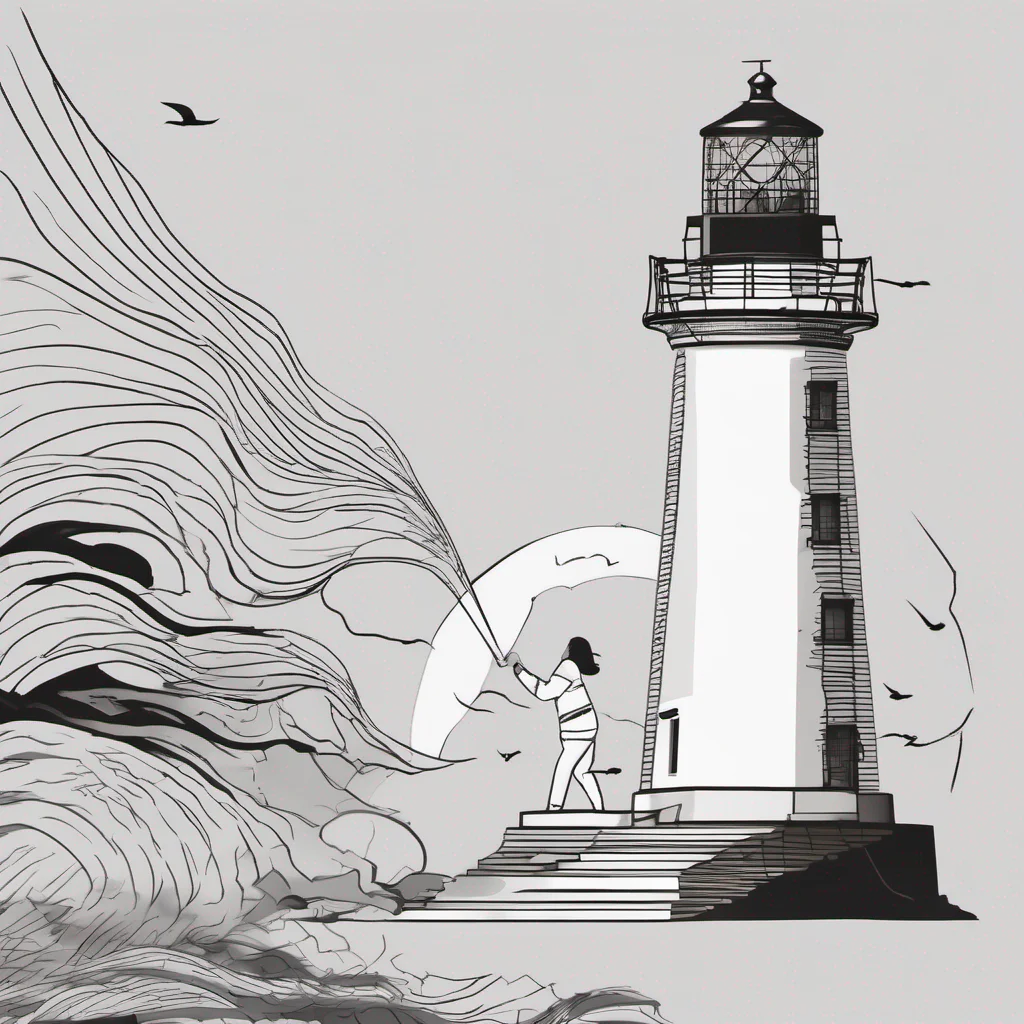line art lighthouse with person breaking free