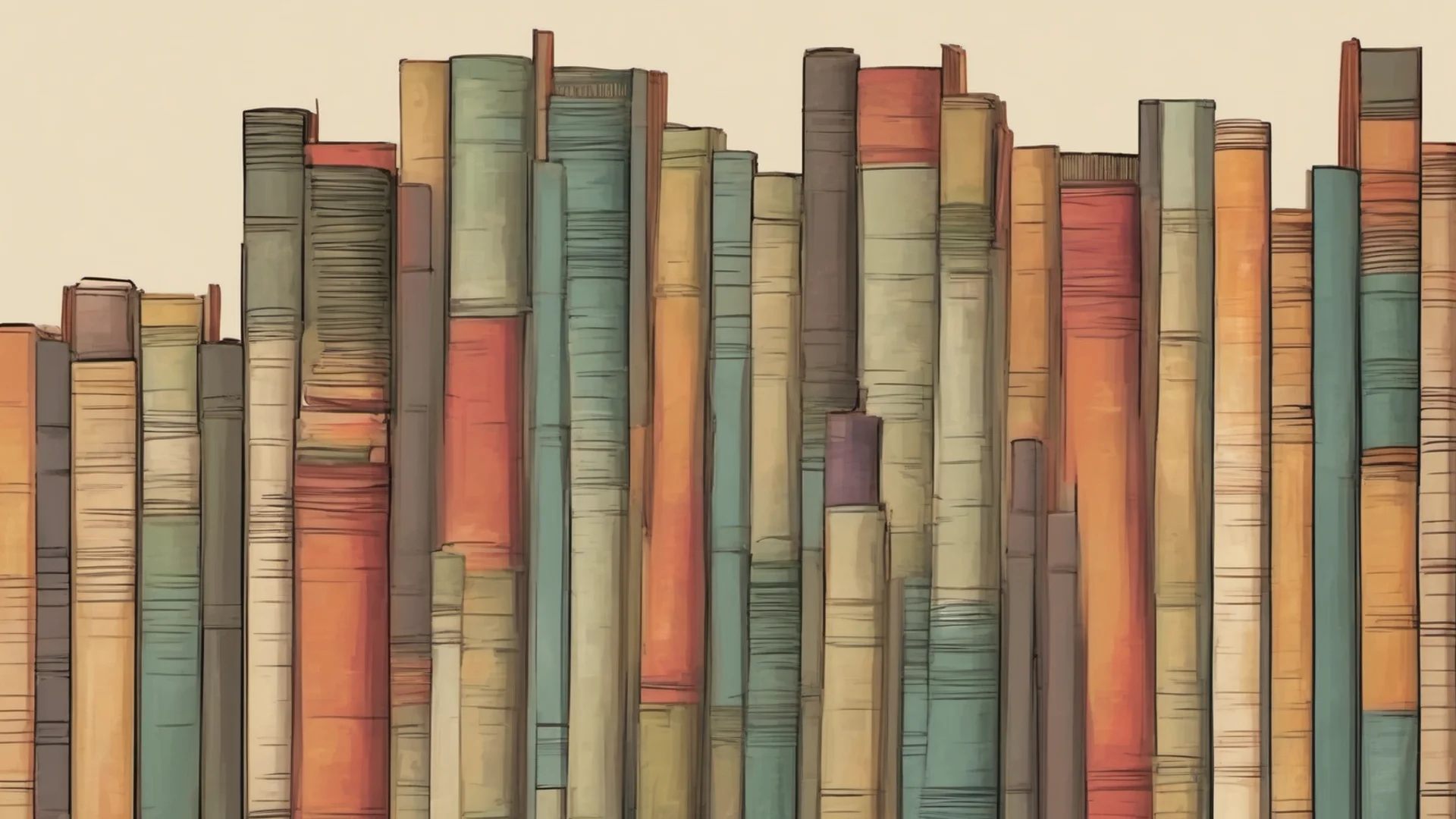 ailine of short thick fabulous retro books that look literally like spines of thick folios with ordinary roofs%2C  worm colors%2C peaceful landscape good looking trending fantastic 1 wide