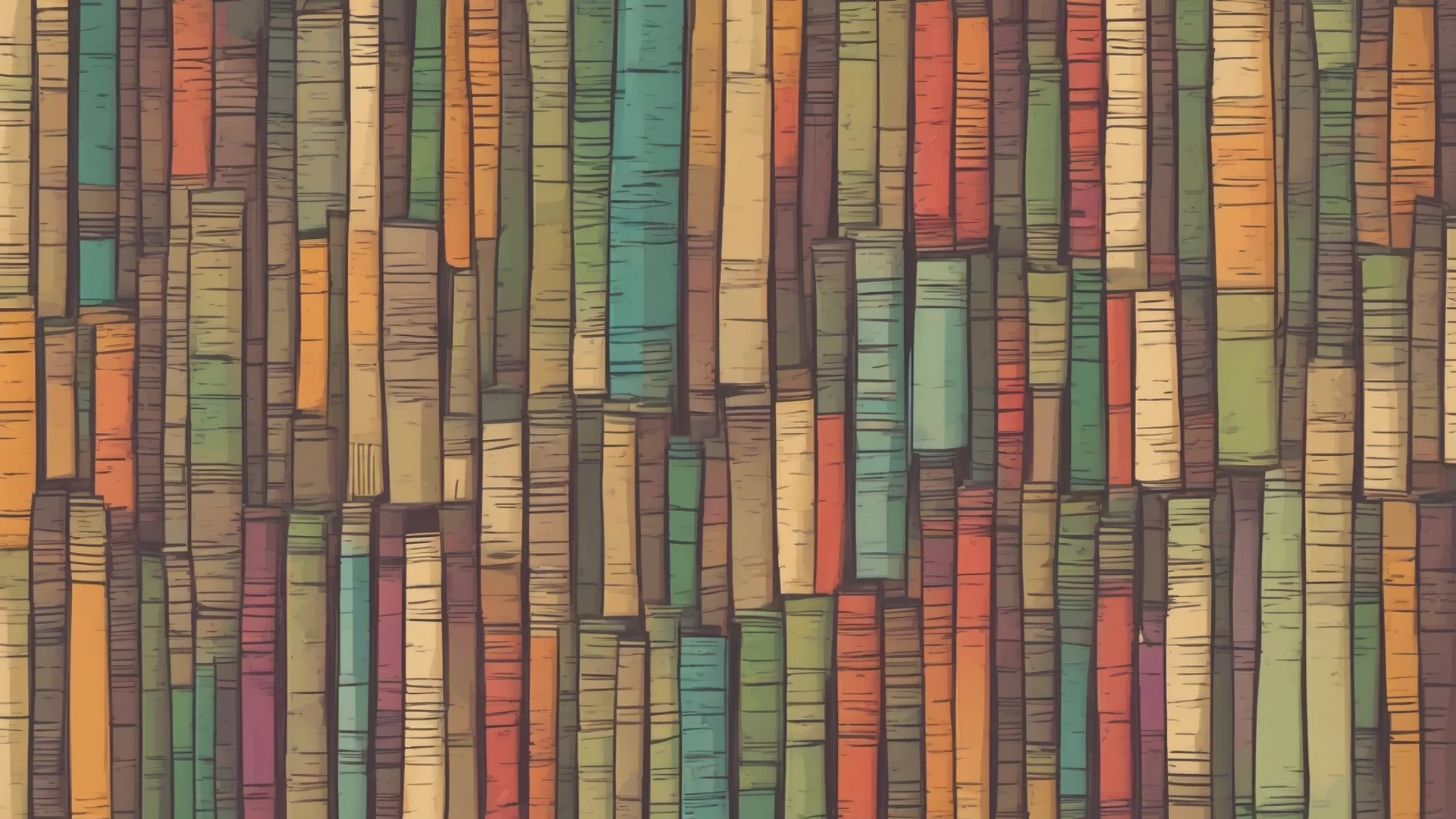 ailine of short thick fabulous retro books that look literally like spines of thick folios with ordinary roofs%2C  worm colors%2C peaceful landscape wide