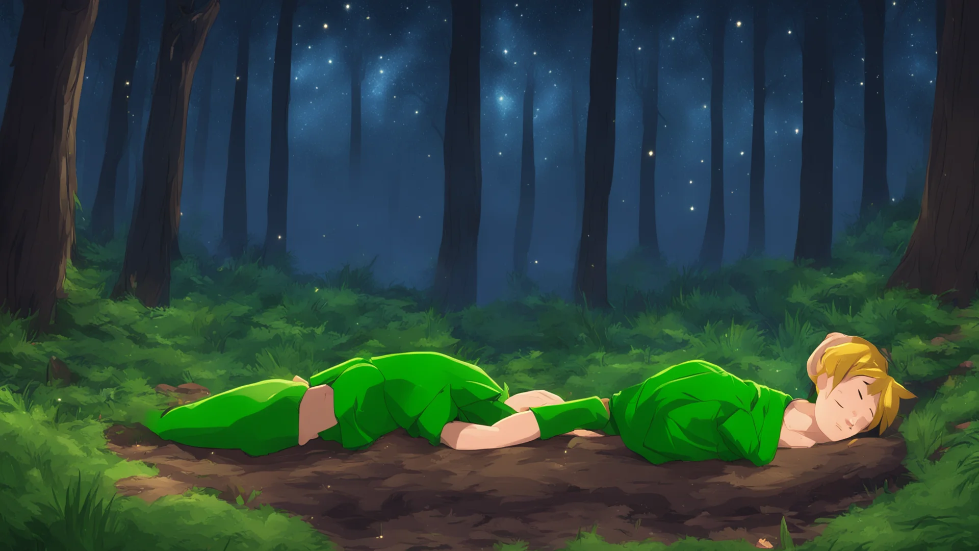 link sleeping in the forest under the stars wide