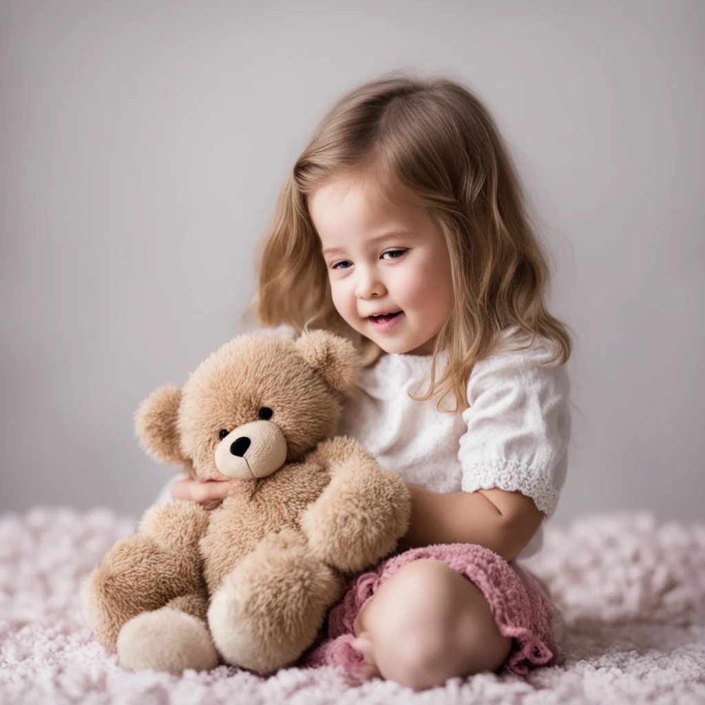 ailittle girl playing with her teddy bear