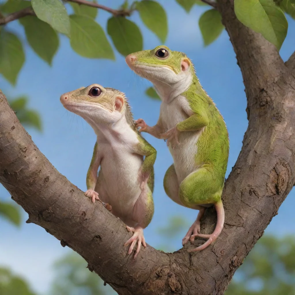 lizzard and rat having a romantic date in a tree