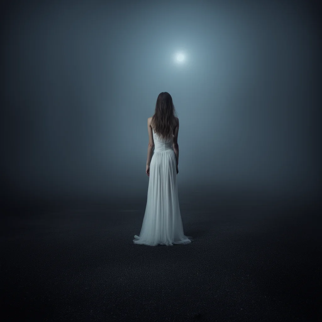 ailonely girl in thin white dress at a foggy dark parking  middle of the night   scary shadows amazing awesome portrait 2