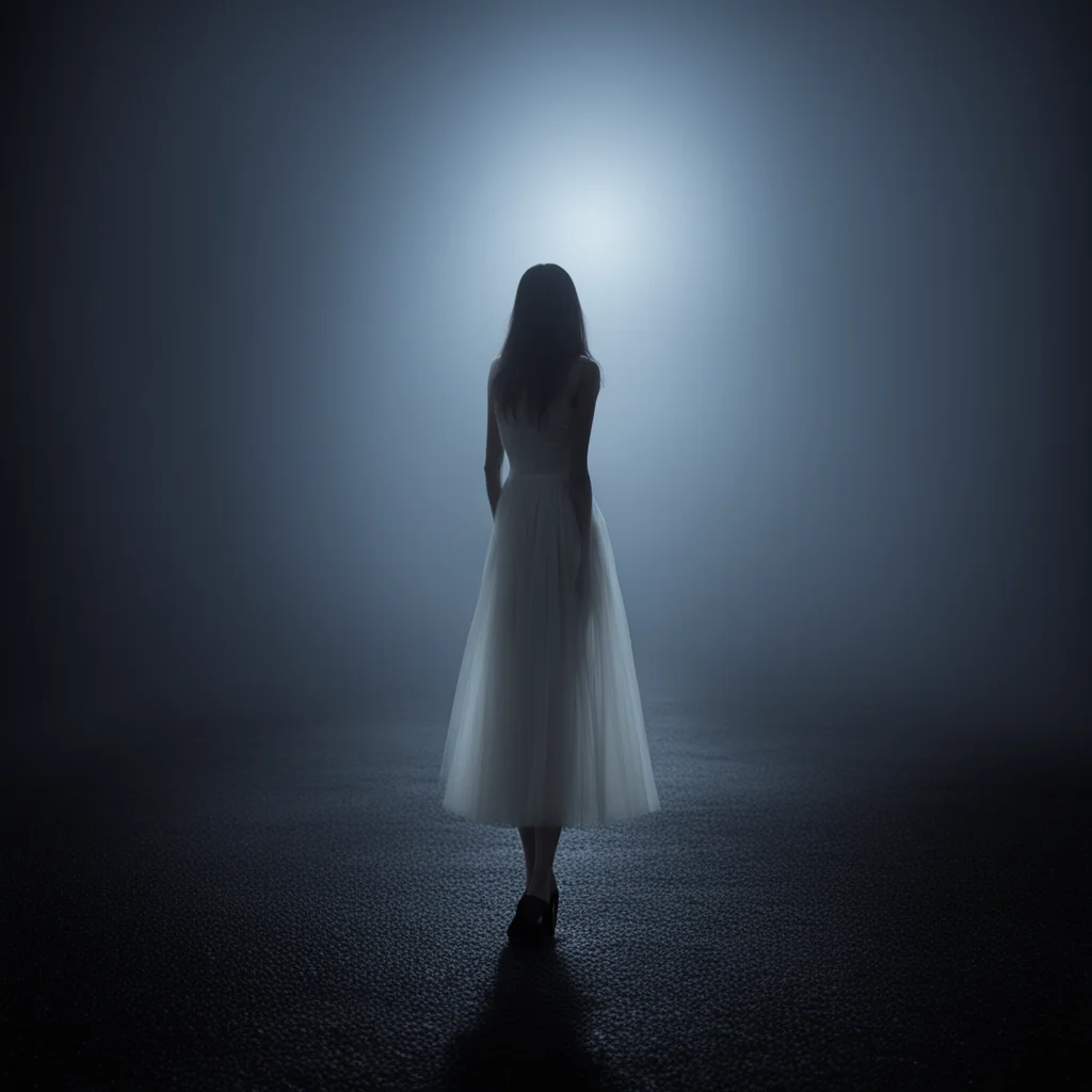 lonely girl in thin white dress at a foggy dark parking  middle of the night   scary shadows confident engaging wow artstation art 3