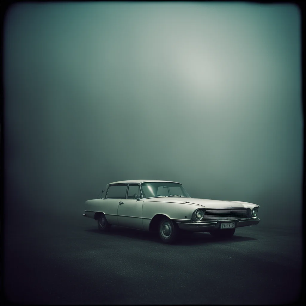 lonely girl in thin white tanktop at a foggy dark gaz station  old car  old building the night   scary   polaroid style  film noir amazing awesome portrait 2