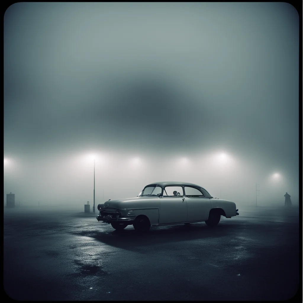 lonely girsl in thin white singletsat a foggy dark gaz station  old car  old building the night   scary ghosts  polaroid style  film noir amazing awesome portrait 2