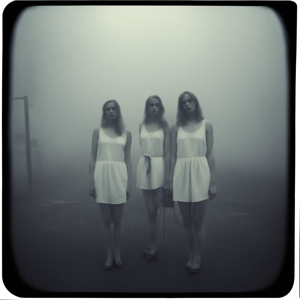 lonely women in thin white singlets at a foggy dark gaz station   scary ghosts  polaroid style  film noir confident engaging wow artstation art 3
