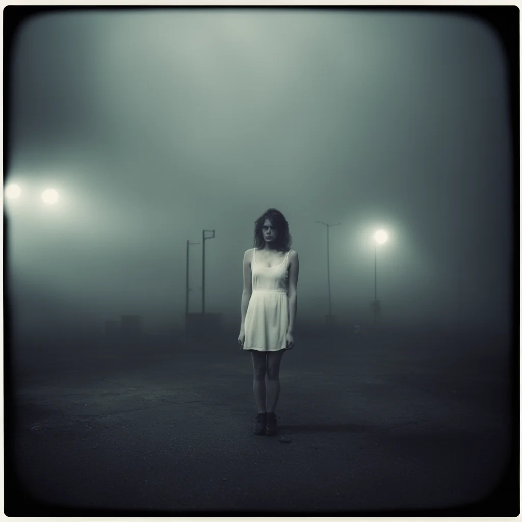 ailonely women in thin white singlets at a foggy dark gaz station   scary ghosts  polaroid style  film noir good looking trending fantastic 1