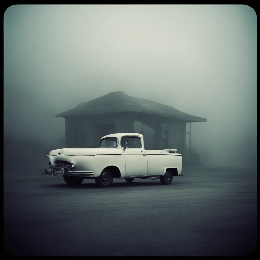 ailonely women in thin white singlets at a foggy dark gaz station  old car  old building the night   scary ghosts  polaroid style  film noir confident engaging wow artstation art