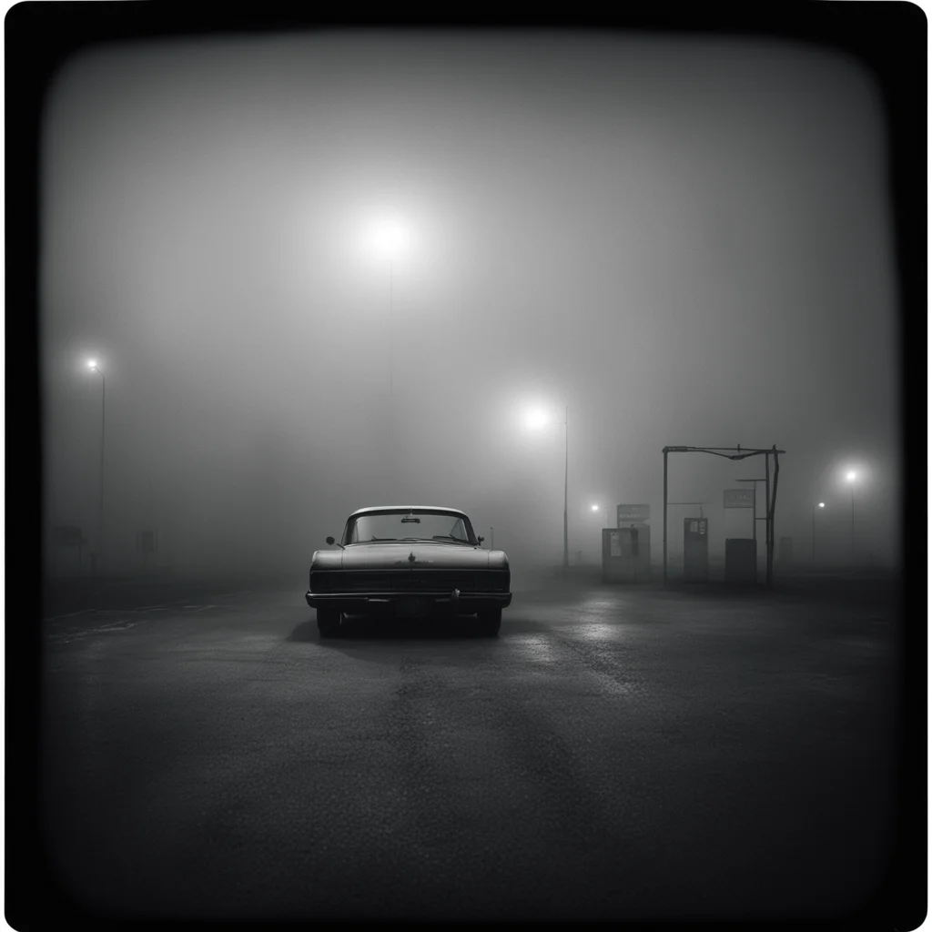 lonely women in thin white singlets at a foggy dark gaz station  old car  old building the night   scary ghosts  polaroid style  film noir good looking trending fantastic 1