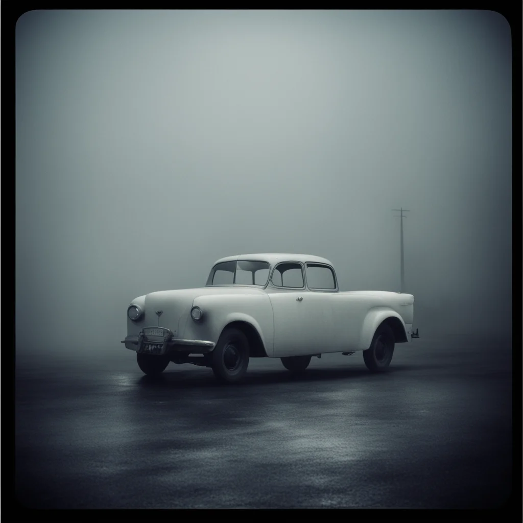 ailonely women in thin white singlets at a foggy dark gaz station  old car  old building the night   scary ghosts  polaroid style  film noir