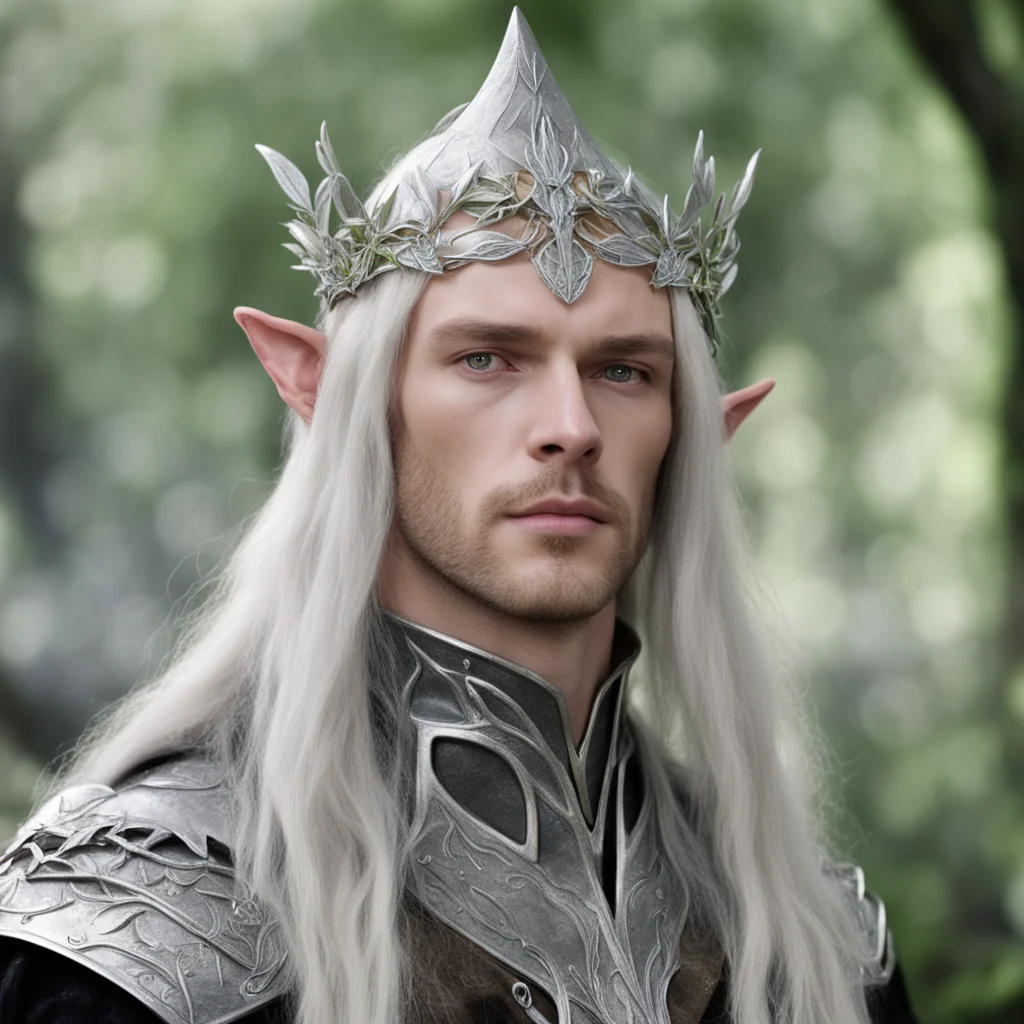 ailord celeborn wearing silver bay leaf elven circlet with diamonds confident engaging wow artstation art 3