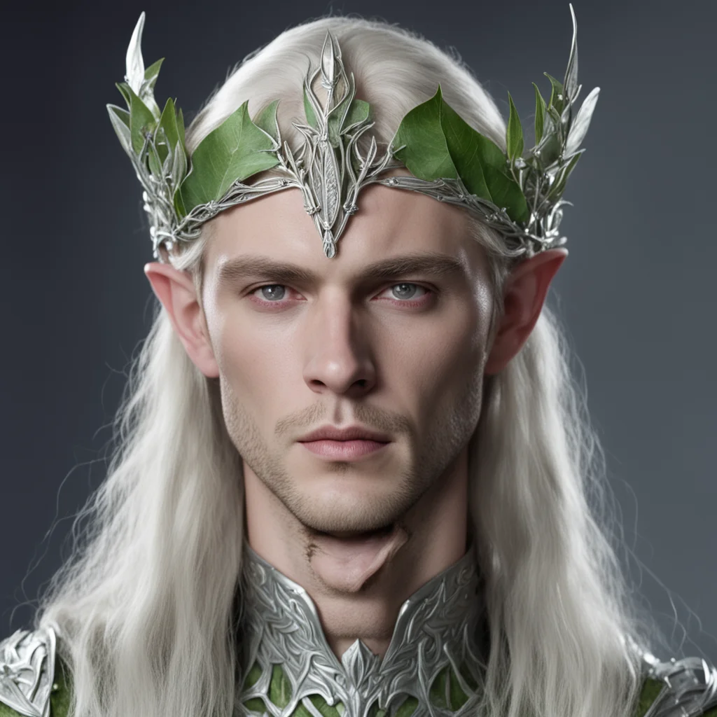 ailord celeborn wearing silver bay leaf elven circlet with diamonds good looking trending fantastic 1