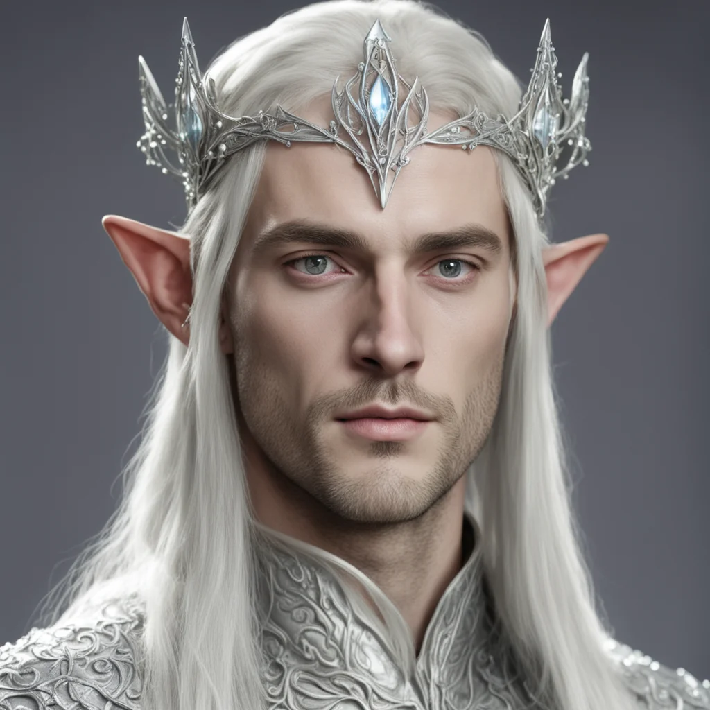 lord celeborn wearing silver elven circlet with white gems confident engaging wow artstation art 3