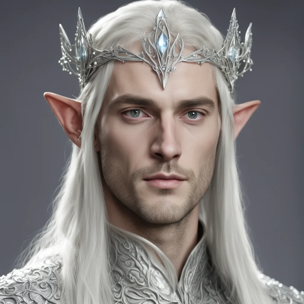 ailord celeborn wearing silver elven circlet with white gems confident engaging wow artstation art 3