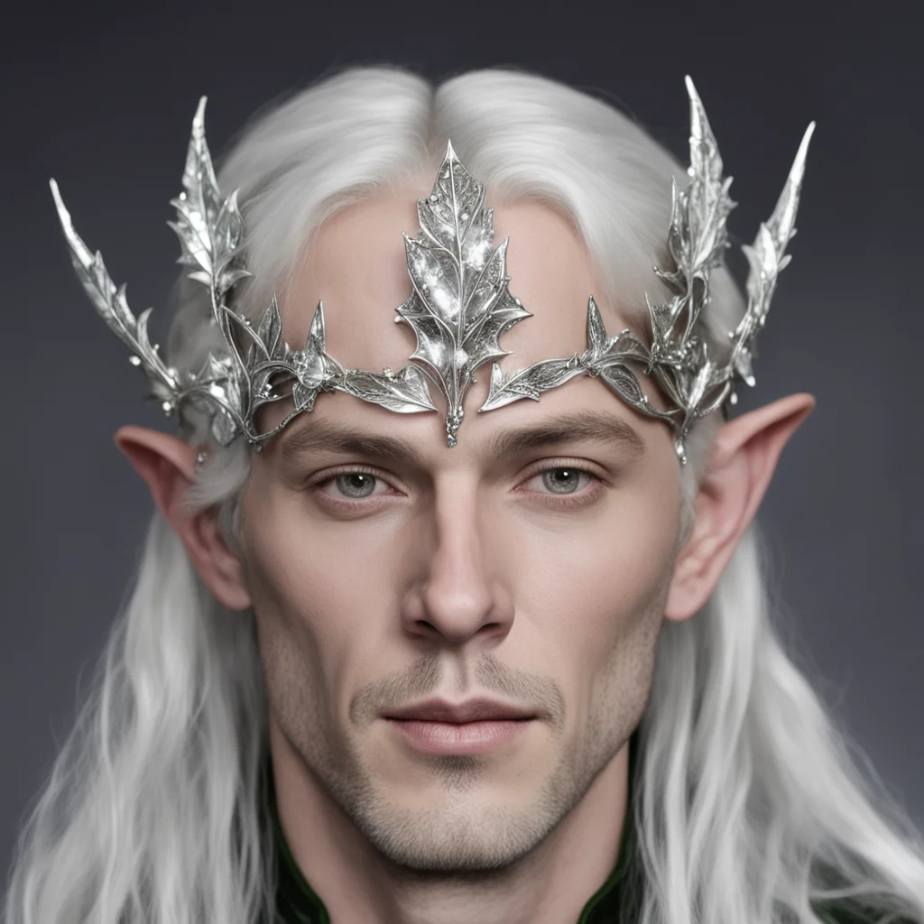 lord celeborn wearing silver holly leaf elven circlet with diamonds confident engaging wow artstation art 3