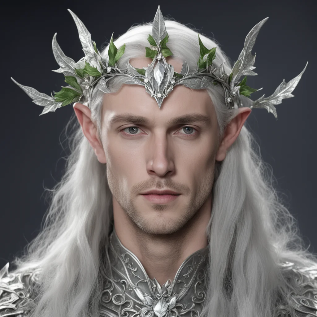 ailord celeborn wearing silver holly leaf elven circlet with diamonds
