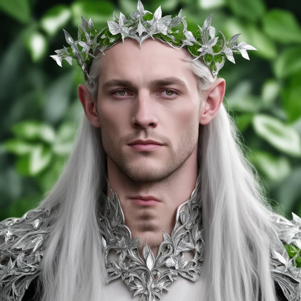 ailord celeborn wearing silver ivy leaf elven circlet with diamonds confident engaging wow artstation art 3