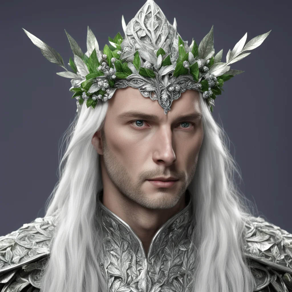 ailord celeborn wearing silver leaves with diamond berries on head  confident engaging wow artstation art 3