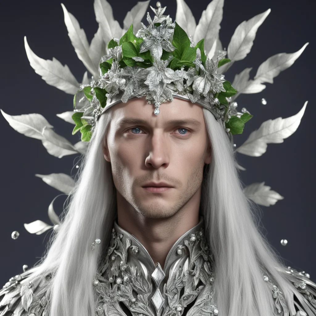 ailord celeborn wearing silver leaves with diamond berries on head 