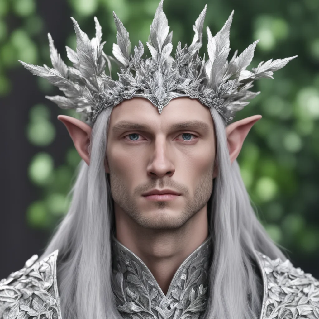 ailord celeborn wearing silver leaves with diamond berries on head confident engaging wow artstation art 3