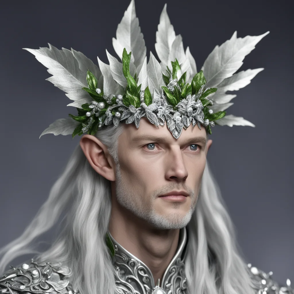 ailord celeborn wearing silver leaves with diamond berries on head
