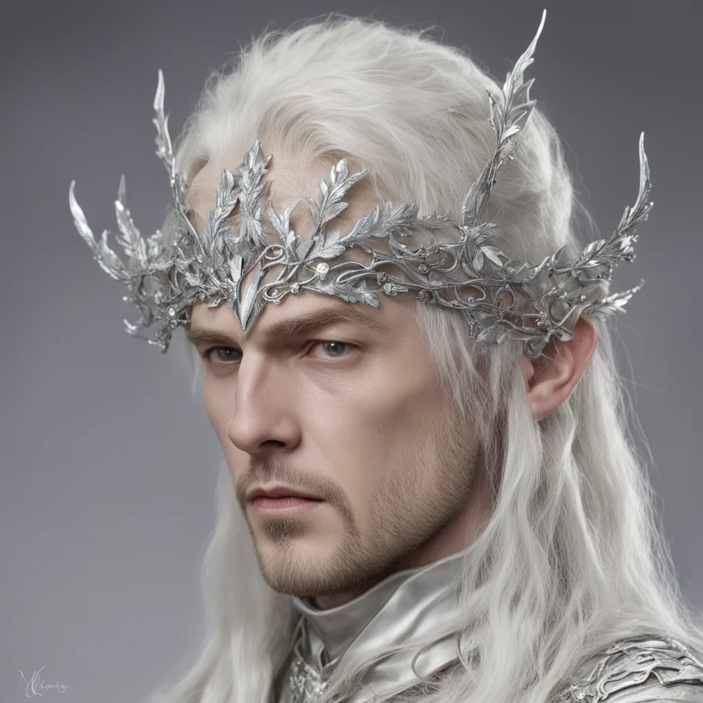 ailord celeborn wearing silver oak leaf elven circlet with diamonds confident engaging wow artstation art 3