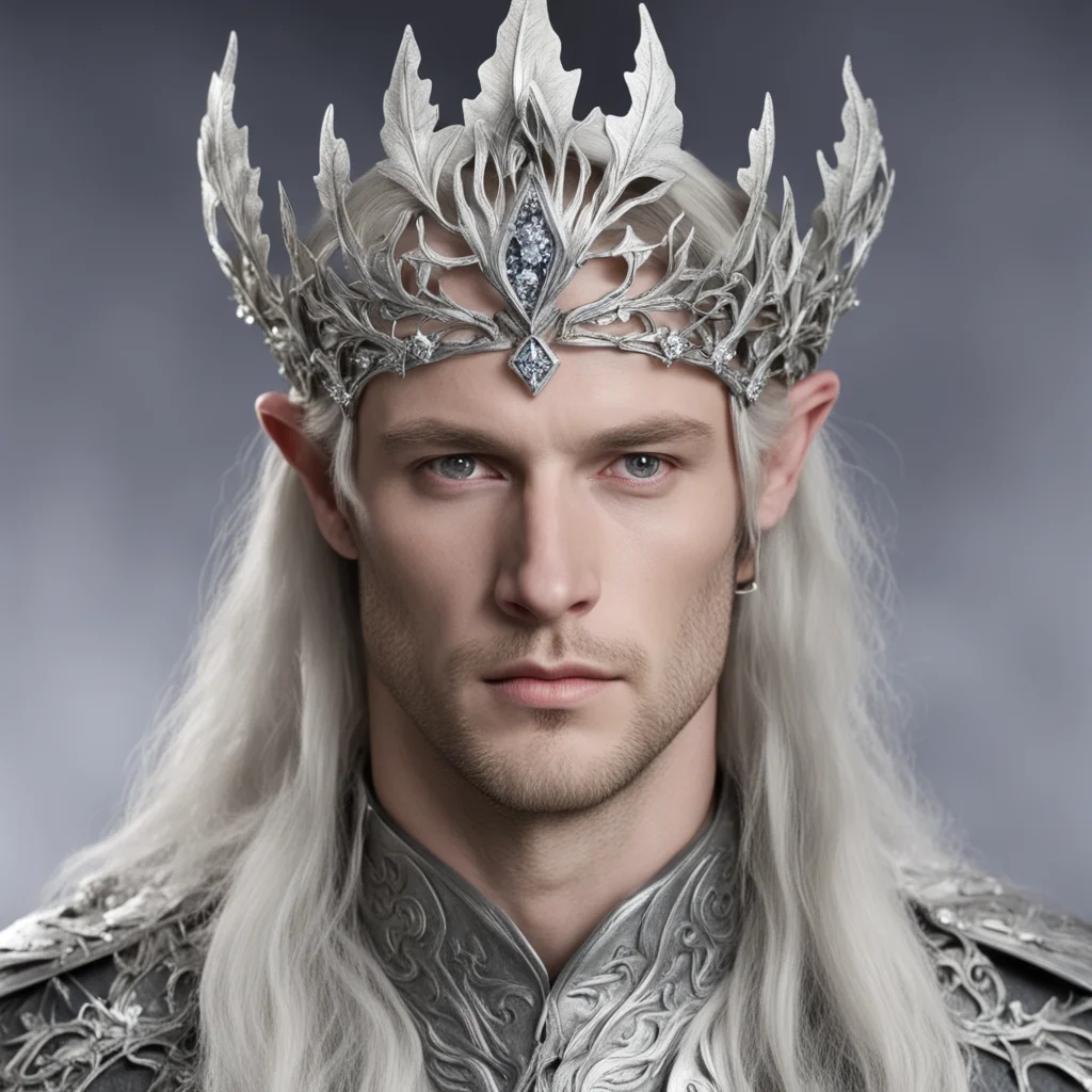 ailord celeborn wearing silver oak leaf elven circlet with diamonds