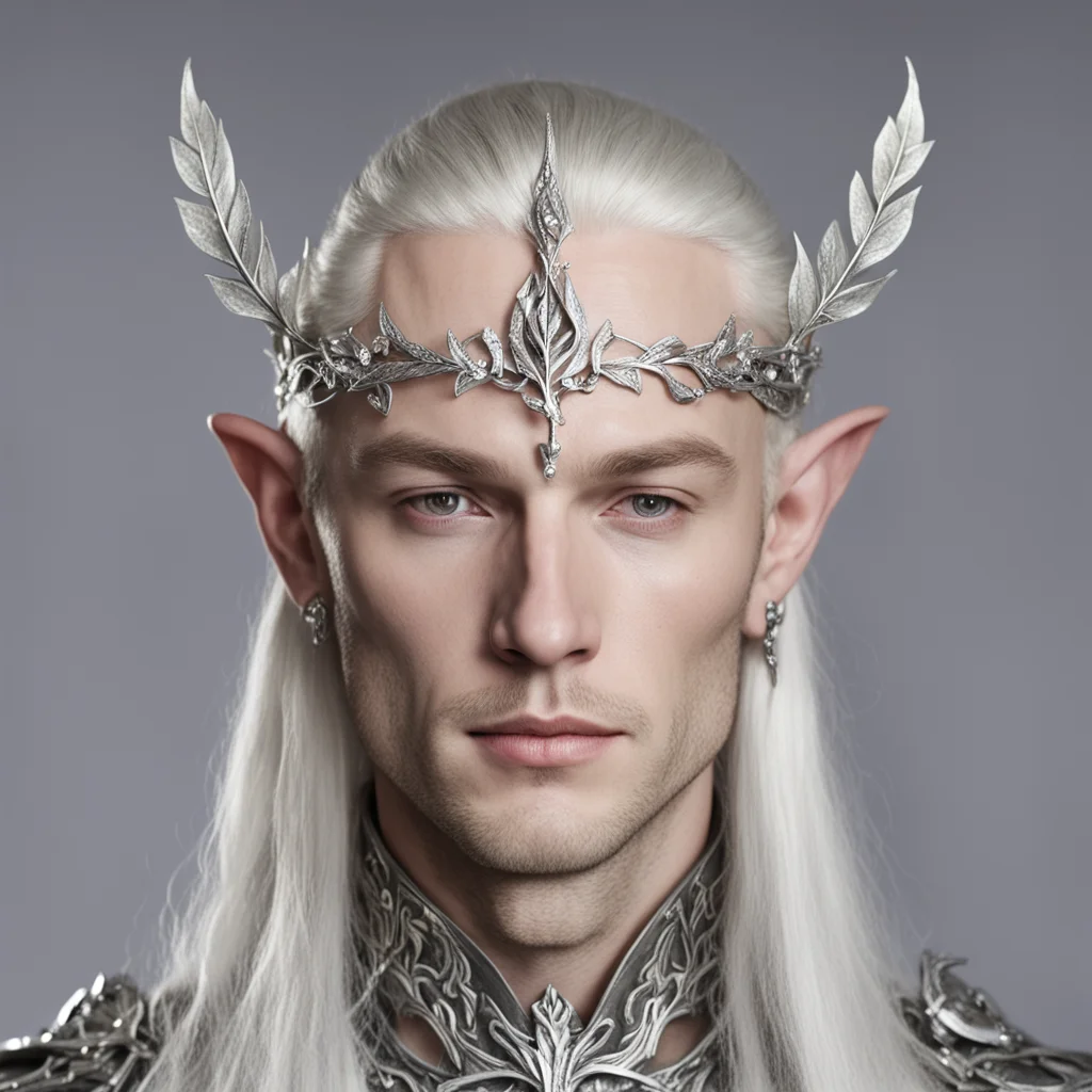 ailord celeborn wearing small silver beech leaf elven circlet with diamonds good looking trending fantastic 1