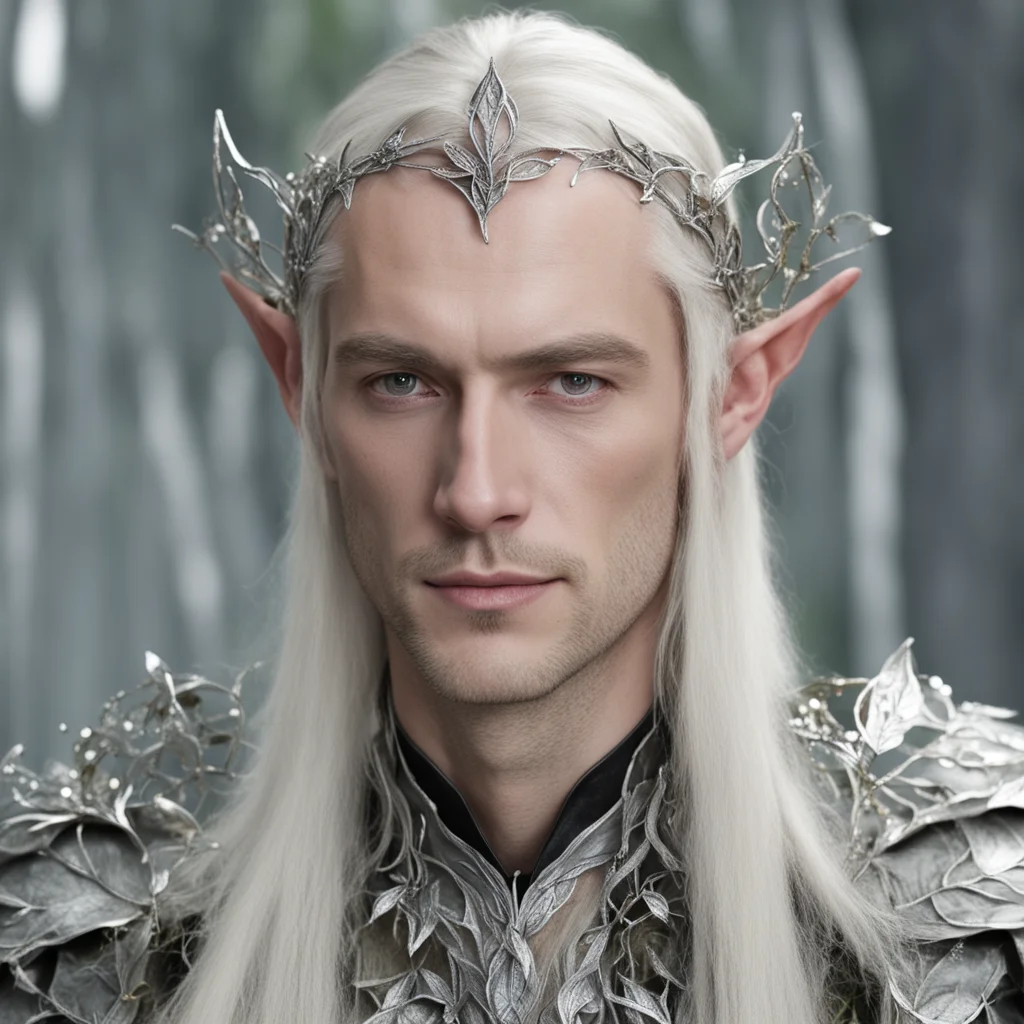 ailord celeborn wearing small silver beech leaf elven circlet with diamonds