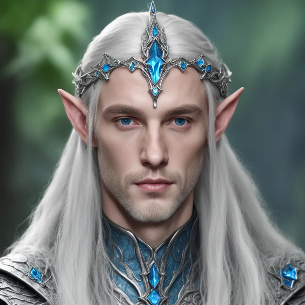 ailord celeborn wearing small silver elvish circlet with blue diamond amazing awesome portrait 2