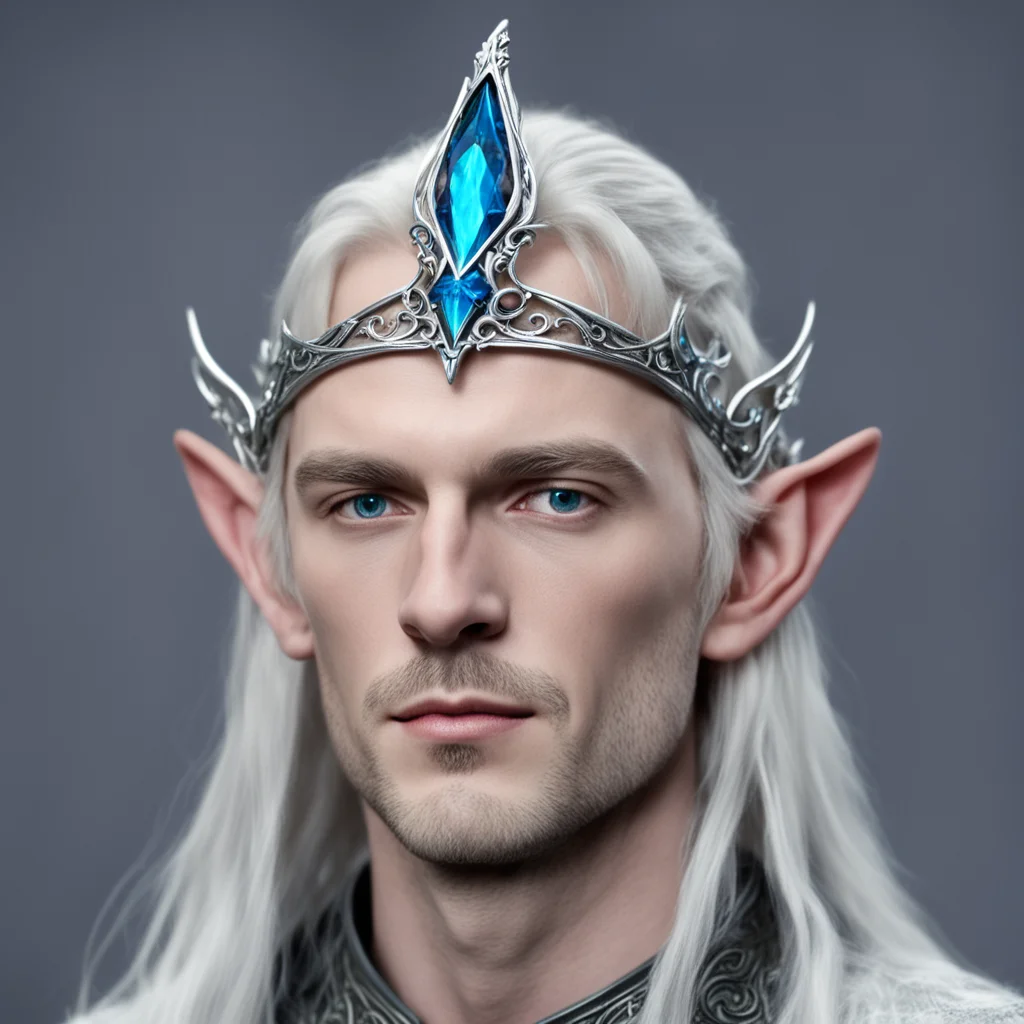 ailord celeborn wearing small silver elvish circlet with blue diamond confident engaging wow artstation art 3