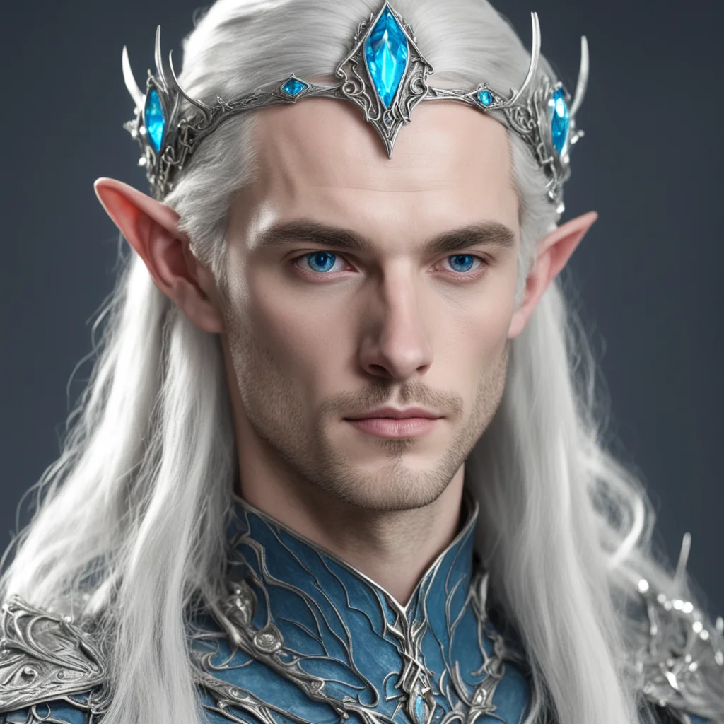 ailord celeborn wearing small silver elvish circlet with blue diamond good looking trending fantastic 1