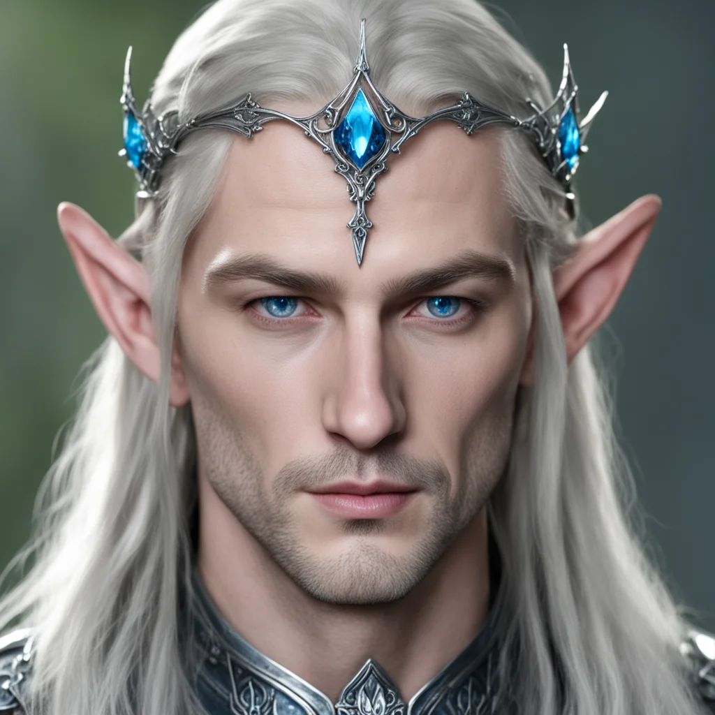 ailord celeborn wearing small silver elvish circlet with blue diamond