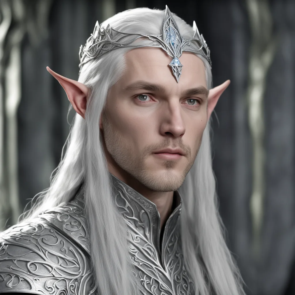 ailord celeborn wearing small silver elvish circlet with diamond confident engaging wow artstation art 3